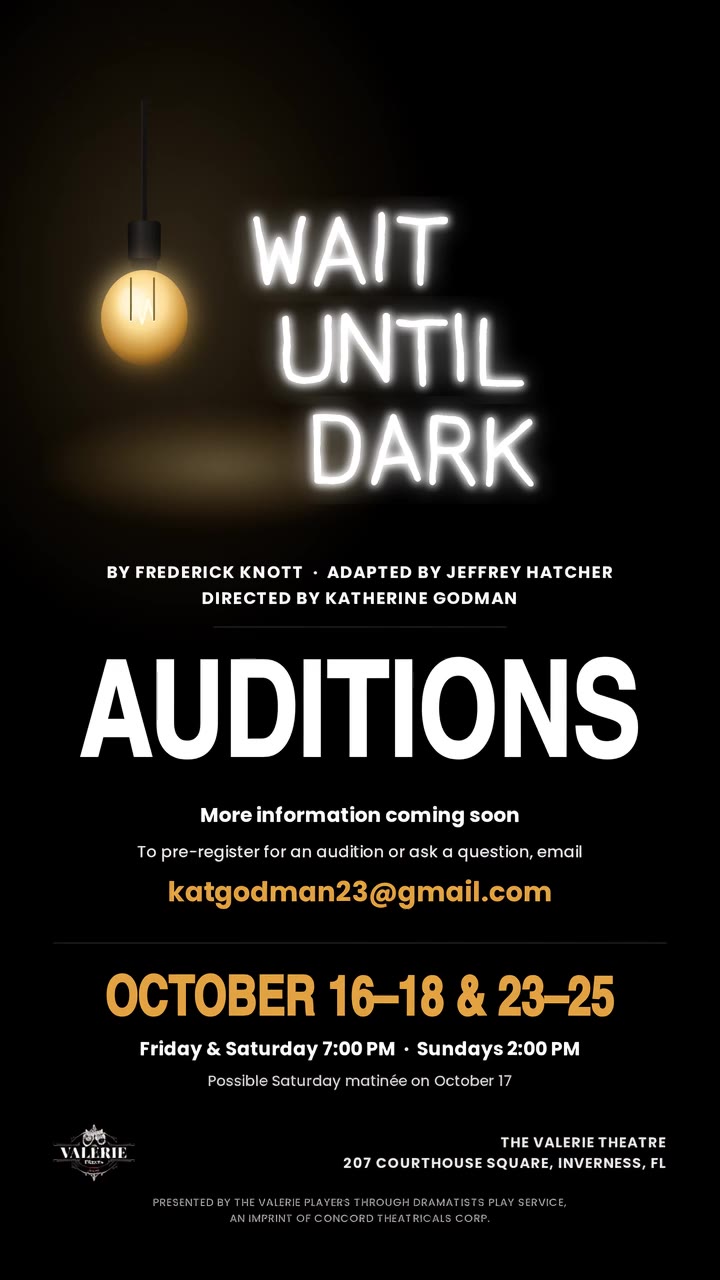 Wait Until Dark — The Valerie Players, October 16–18 and 23–25